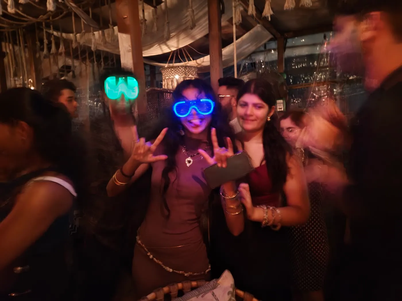 The team out at night in Goa